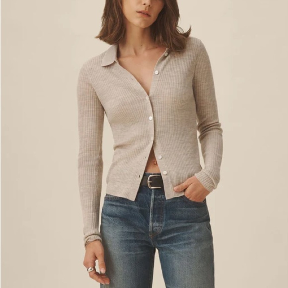 Buck Mason Featherweight Silk Cashmere Collared Cardigan in Heather Oat 🤍